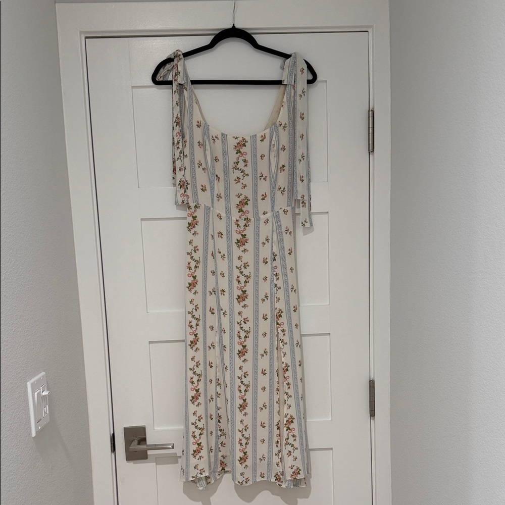 Reformation Floral Stripe Midi Dress - Cream and Blue